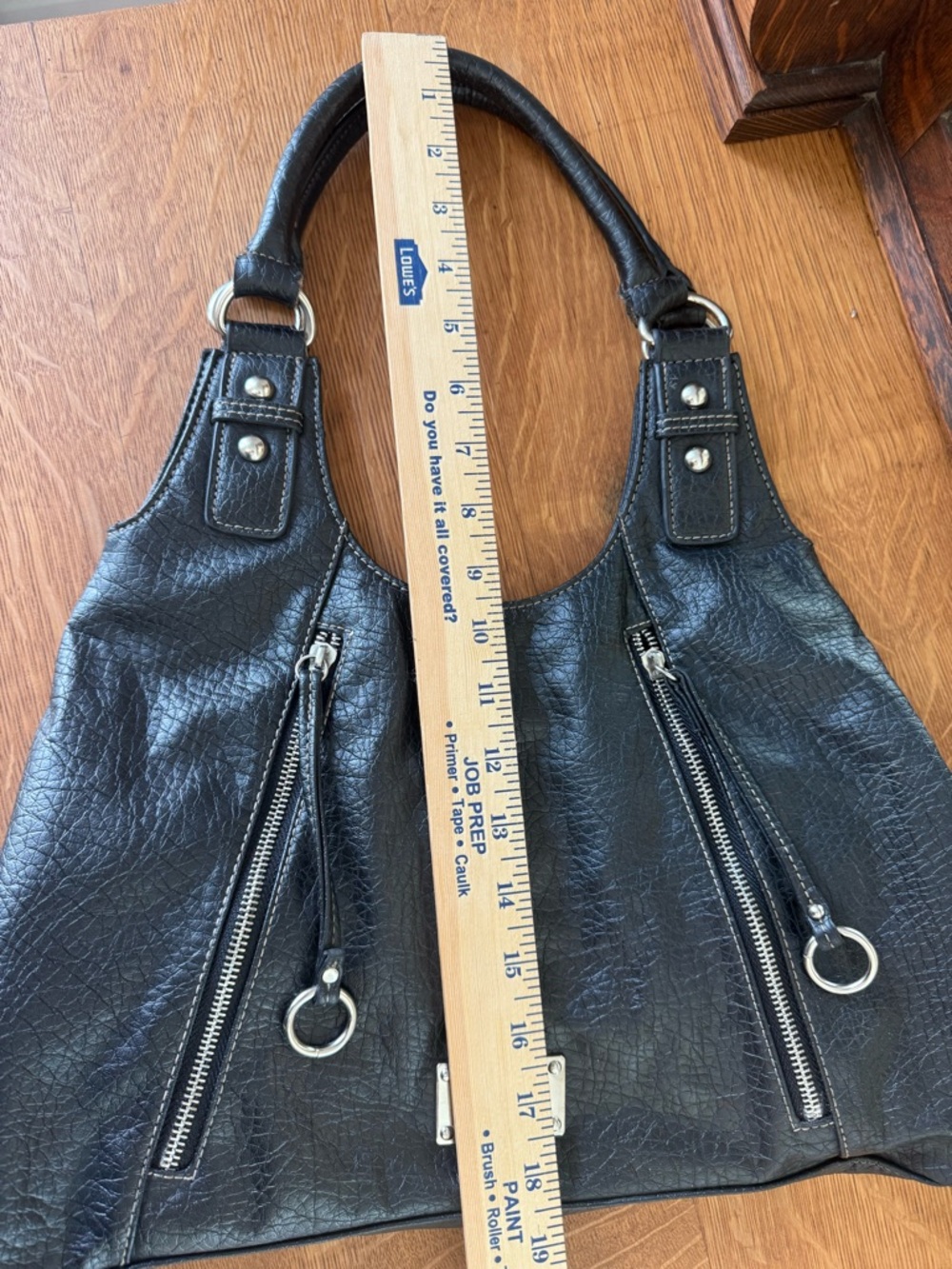 Nine West Black Faux Leather Handbag Zip Details Moto Biker Design - Picture 8 of 10